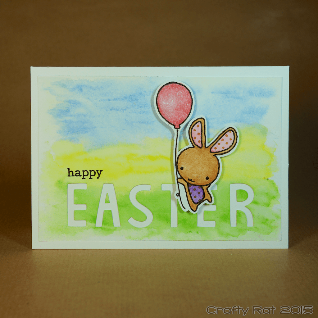Happy Easter bunny with balloon. Gansai Tambi watercolouring