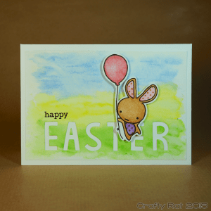 Happy Easter bunny with balloon. Gansai Tambi watercolouring