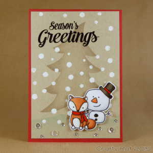 stencilled tree with fox and snowman
