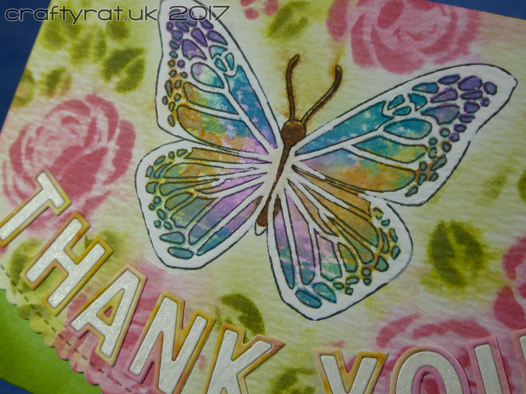 Thank you: Distress oxide roses and butterfly – Crafty Rat