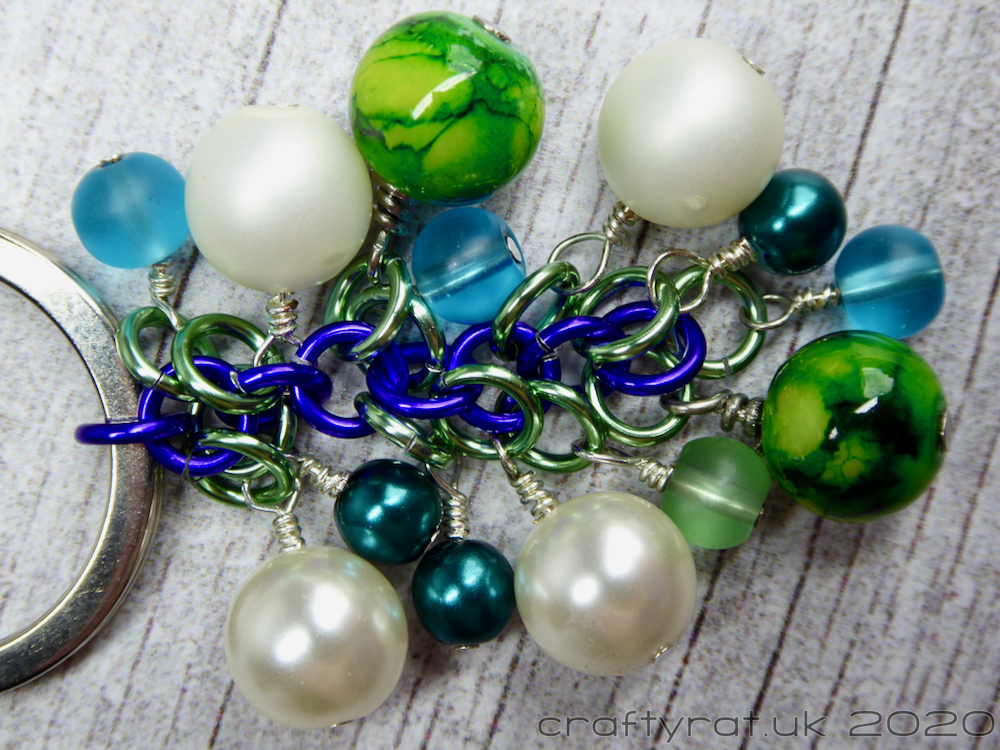 The beaded key "dangle" spread out to show the construction.