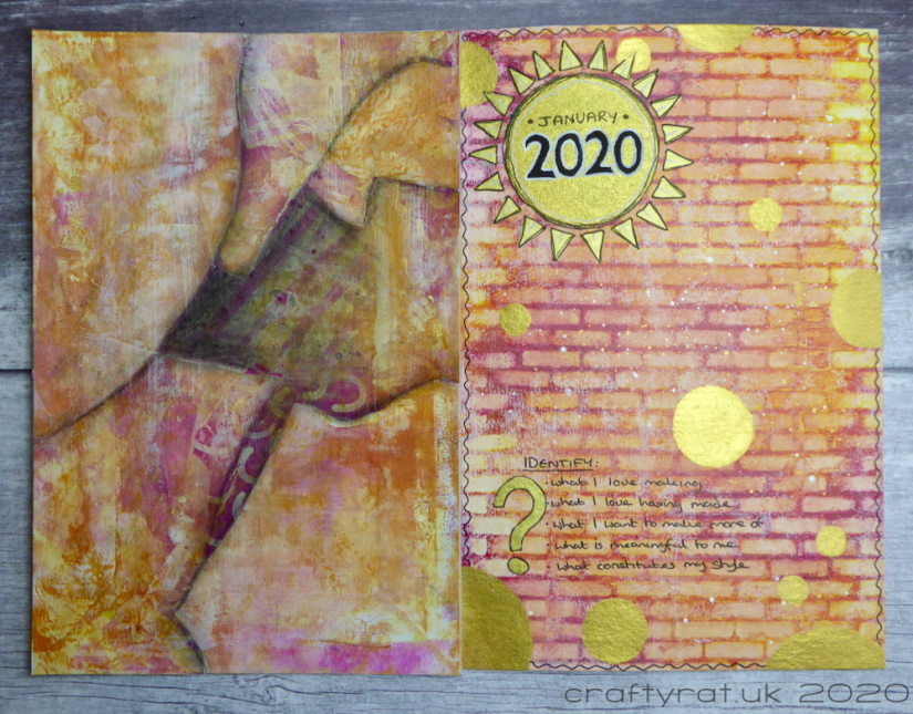 Two-page spread of the collage page and the January art journal page.