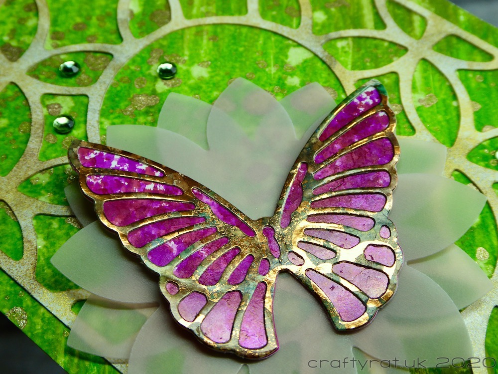 Close-up of the pink butterfly.