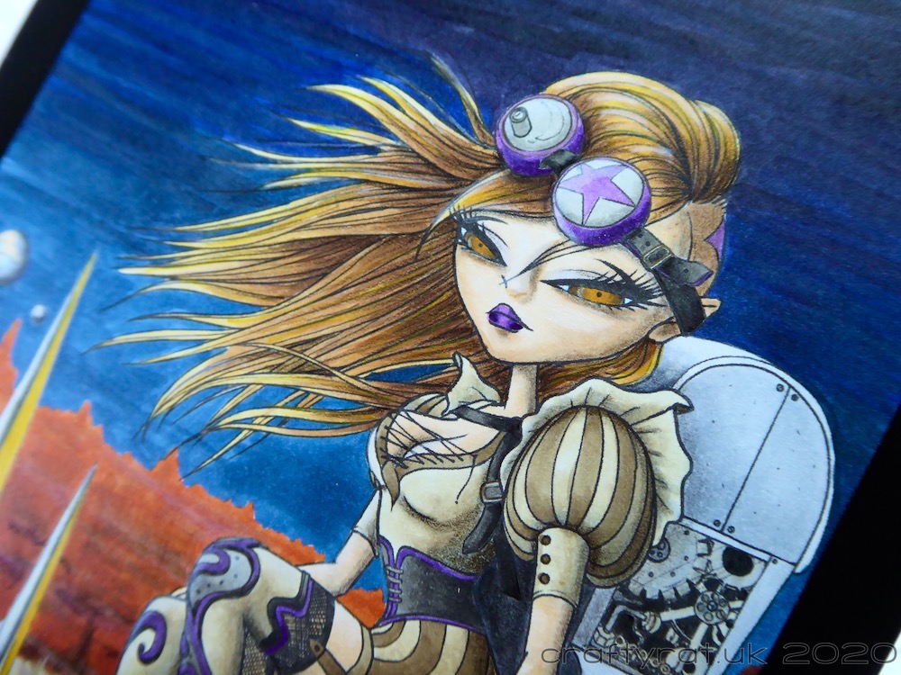 Close-up of the steampunk-style woman.