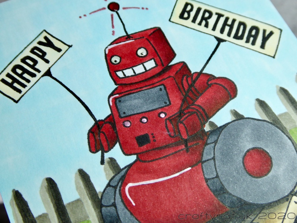 Close-up of the red robot.