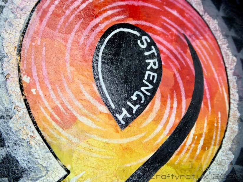 Close-up of the top half of the infinity symbol with the word "STRENGTH" in the middle.