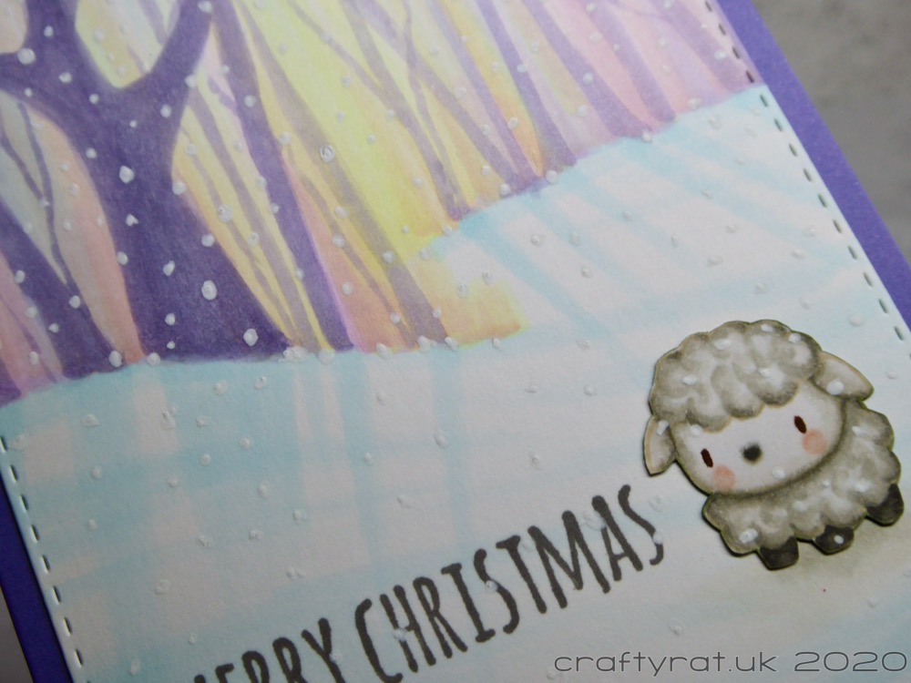 Close-up of the sheep and the centre of the card.
