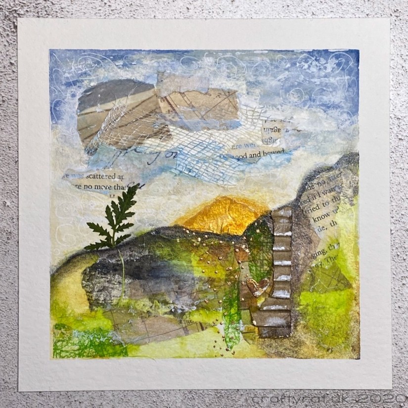 The final abstract landscape has a jagged horizon line going from low on the left side to higher on the right.