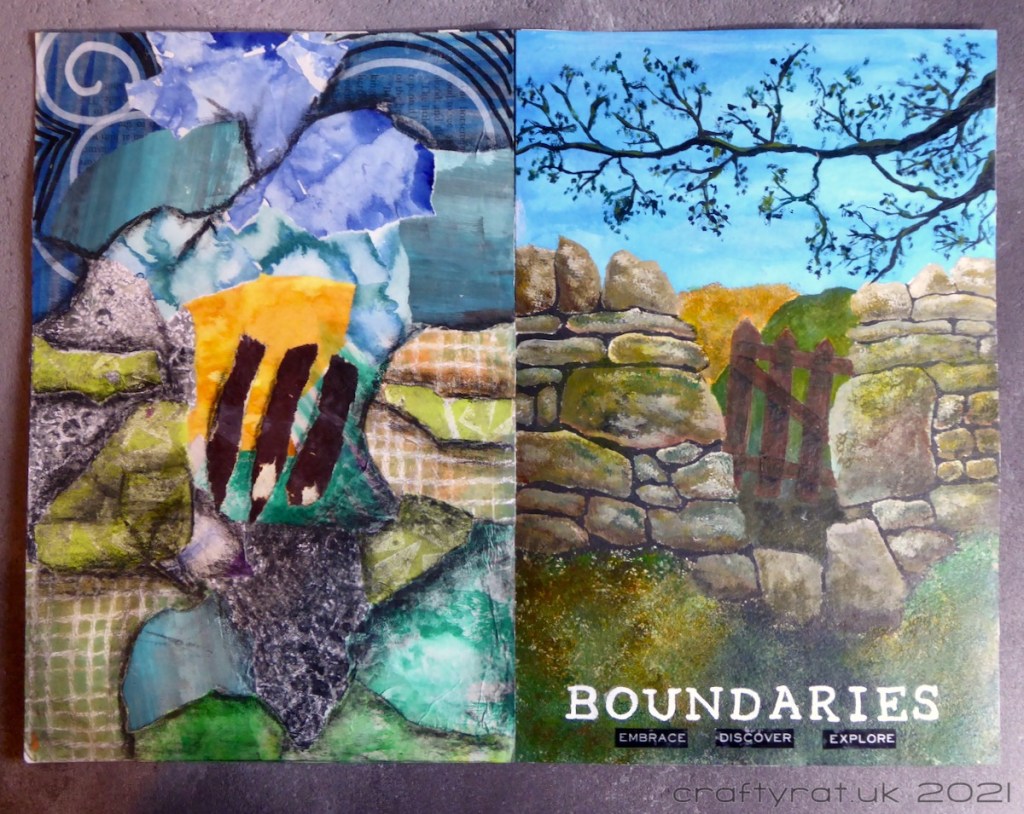 The art journal page with its matching collage page.