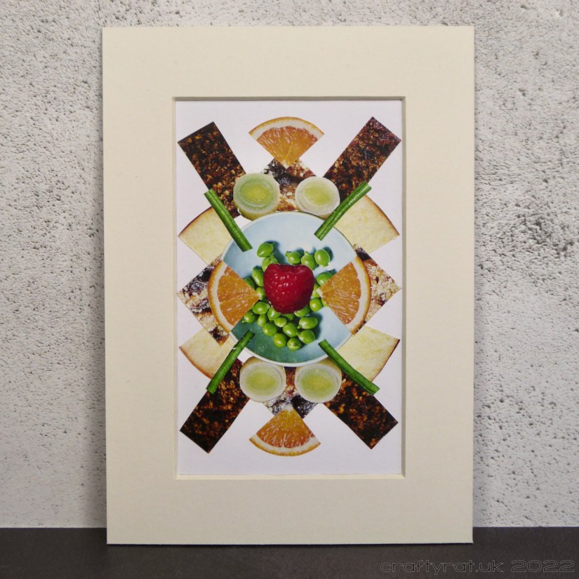 A mini "kaleidoscopic" collage made of food elements.